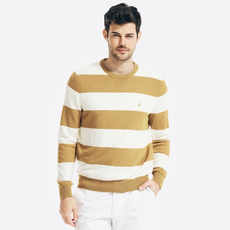 Men\'s Nautica Sustainably Crafted Striped Sweaters Brown | k6t4lHdt