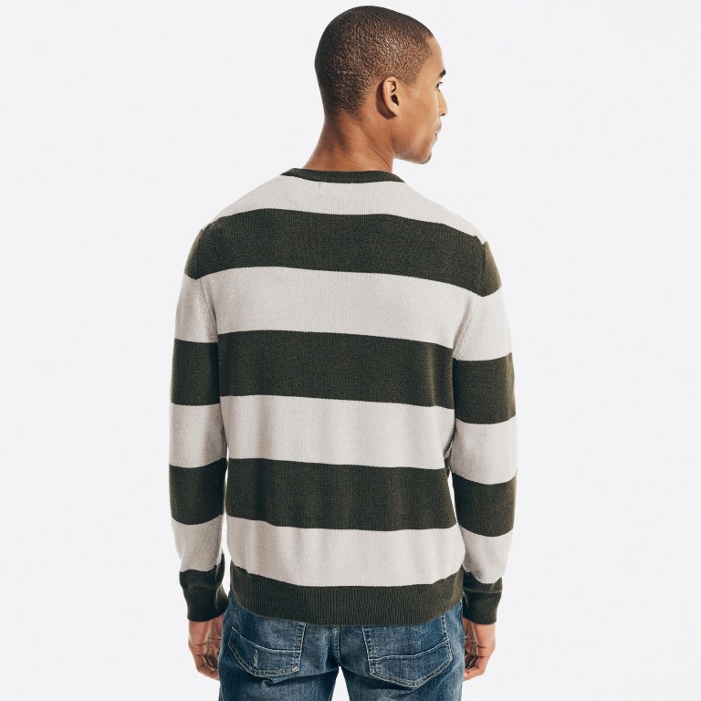 Men's Nautica Sustainably Crafted Striped Sweaters Olive | ll97Jlvg