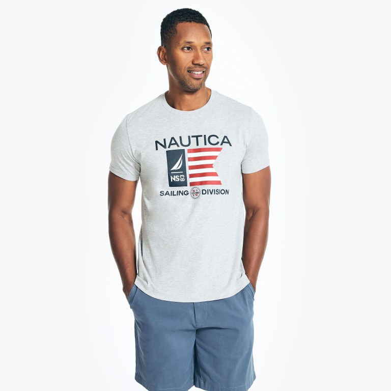 Men's Nautica Sustainably Crafted Usa Sailing Division Graphic T Shirts Grey | Xr985mch