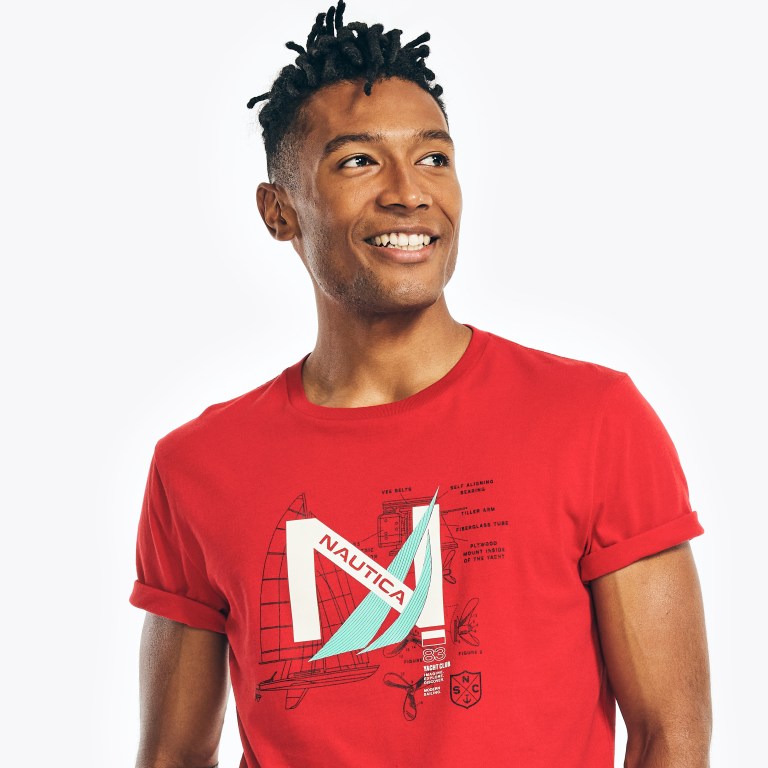 Men's Nautica Sustainably Crafted Yacht Logo Graphic T Shirts Red | gIEFCIQZ