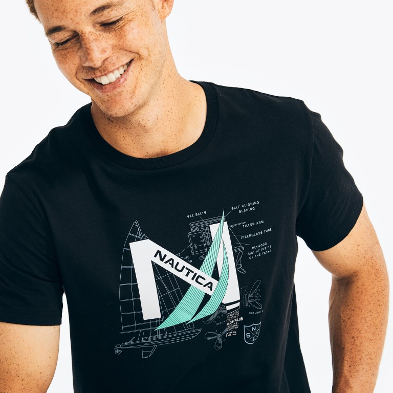 Men's Nautica Sustainably Crafted Yacht Logo Graphic T Shirts Black | xA0yAXQA