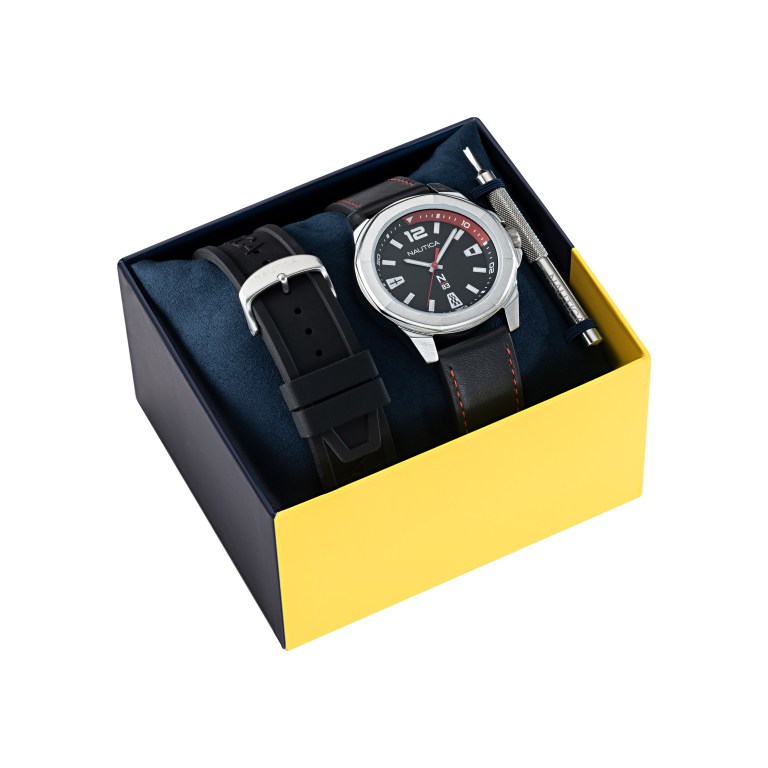 Men's Nautica Tortuga Bay Leather And Silicone Box Set Watches Multicolor | xu4pdjKP