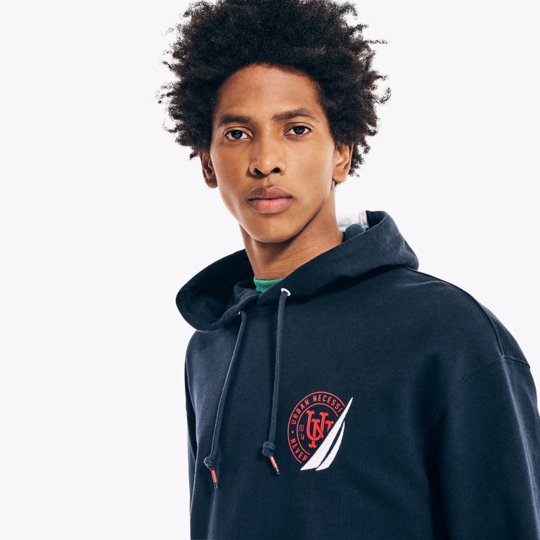 Men's Nautica Urban Necessities X Nautica Graphic Pullover Hoodie Sweatshirts Navy | OeMDncnu