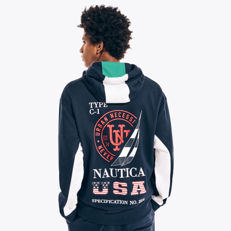 Men's Nautica Urban Necessities X Nautica Graphic Pullover Hoodie Sweatshirts Navy | OeMDncnu