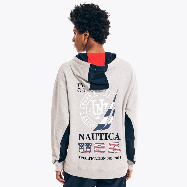 Men's Nautica Urban Necessities X Nautica Graphic Pullover Hoodie Sweatshirts Grey | XPsuevR1