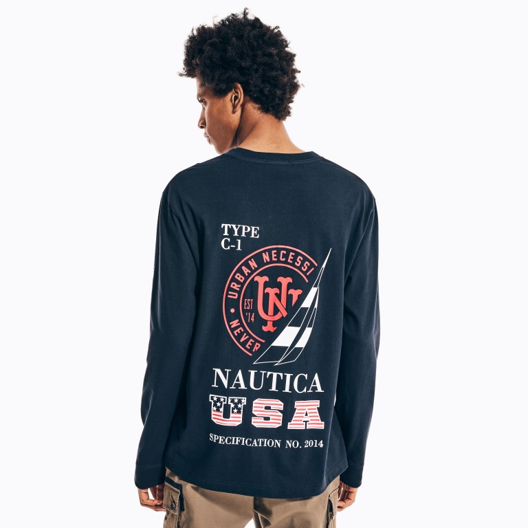 Men's Nautica Urban Necessities X Nautica Graphic Long-sleeve T Shirts Navy | r1kBBy1B