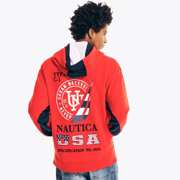 Men's Nautica Urban Necessities X Nautica Graphic Pullover Hoodie Sweatshirts Red | w3hzCqq6