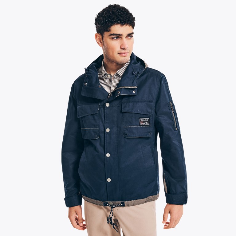 Men\'s Nautica Utility Hooded Jackets Navy | nHduWIk9