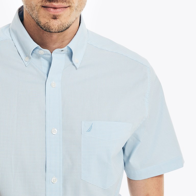 Men's Nautica Wrinkle-resistant Plaid Wear To Work -sleeve Shirts AZURE Blue | CPafEoTw