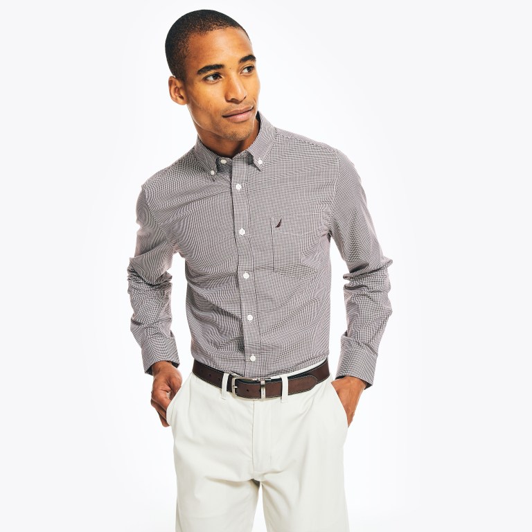 Men's Nautica Wrinkle-resistant Plaid Wear To Work Shirts Red | nbvHgBD8