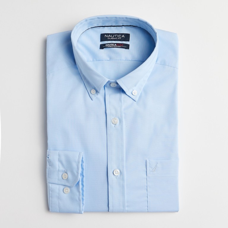 Men's Nautica Wrinkle-resistant Wear To Work Shirts AZURE Blue | 9j3axNDh