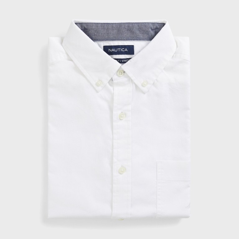 Men's Nautica Wrinkle-resistant Wear To Work -sleeve Shirts White | NSLLbR2p