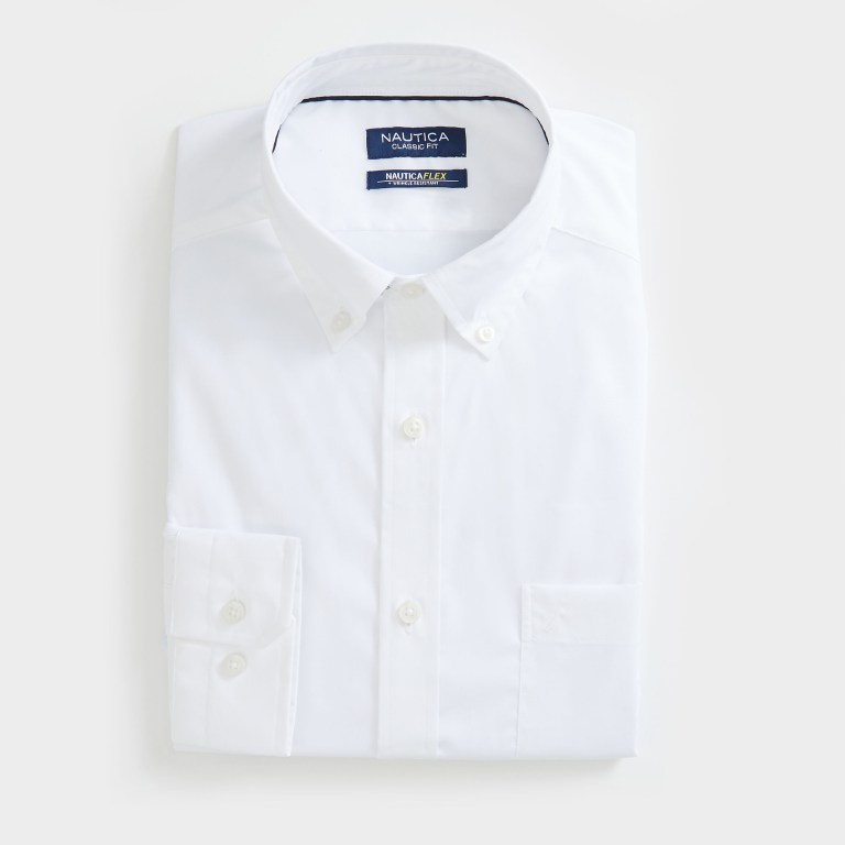 Men\'s Nautica Wrinkle-resistant Wear To Work Shirts White | QzMKRk8D