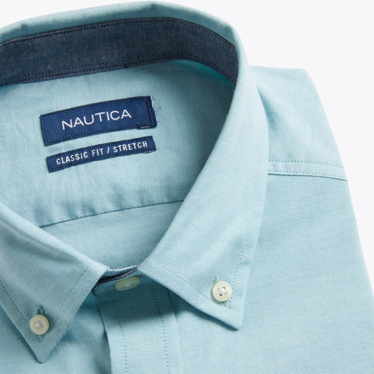 Men's Nautica Wrinkle-resistant Wear To Work -sleeve Shirts Blue | aFrOw9CK