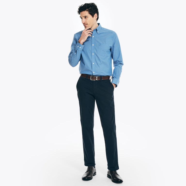 Men's Nautica Wrinkle-resistant Wear To Work Shirts Blue | gGqQBWFM