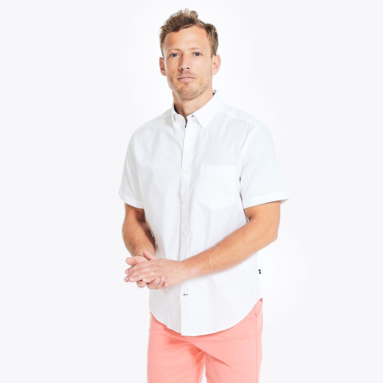 Men's Nautica Wrinkle-resistant Wear To Work -sleeve Shirts White | xAW69rUN