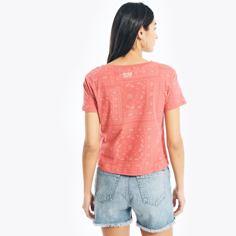 Women's Nautica Bandana Print T Shirts Red | NkSuWeVb