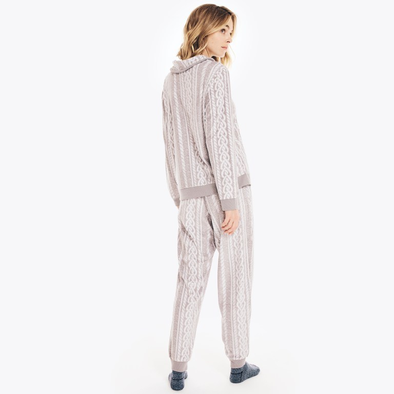 Women's Nautica Cable-knit Pajama Set Sleepwear Black | MBijoys6