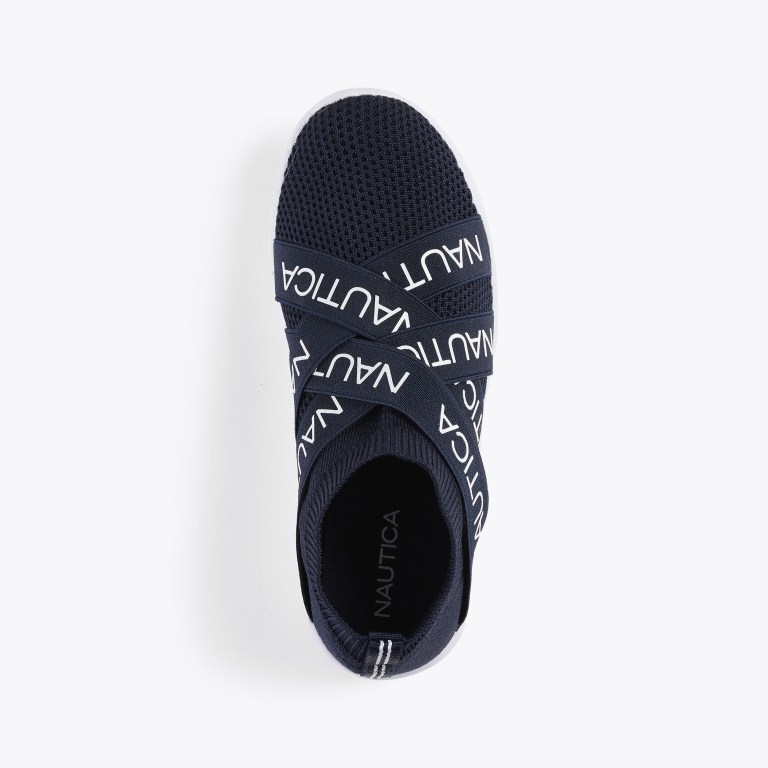 Women's Nautica Crisscross Logo-strap Sneakers Navy | lztV64Wl