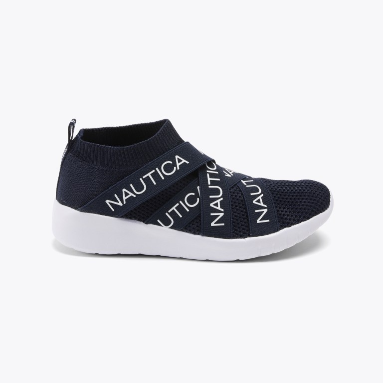 Women's Nautica Crisscross Logo-strap Sneakers Navy | lztV64Wl