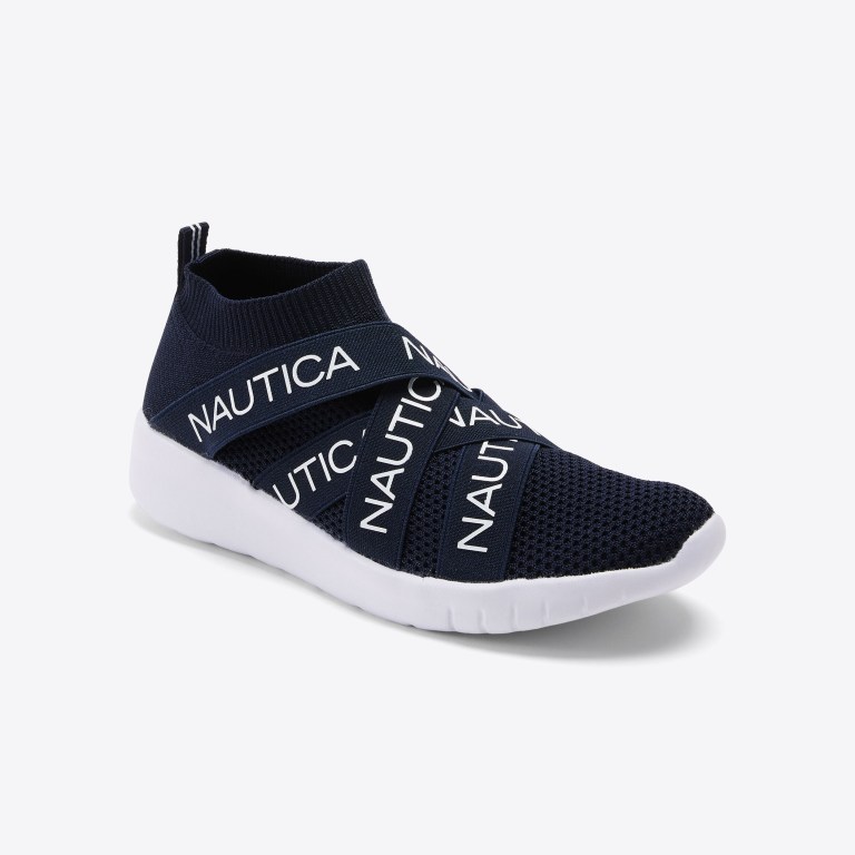 Women\'s Nautica Crisscross Logo-strap Sneakers Navy | lztV64Wl