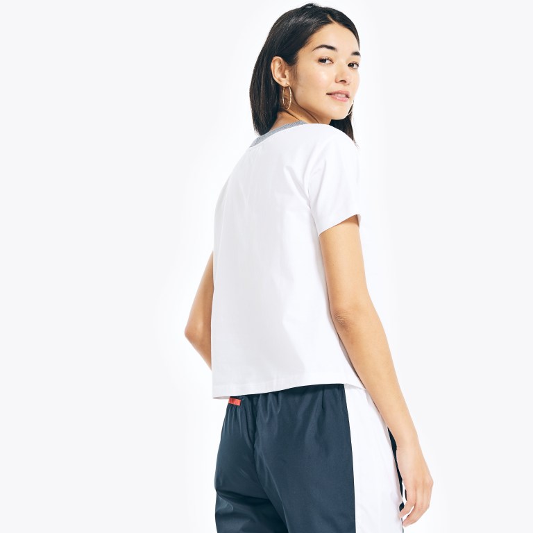 Women's Nautica Cropped Logo Graphic T Shirts White | ofV81gpw