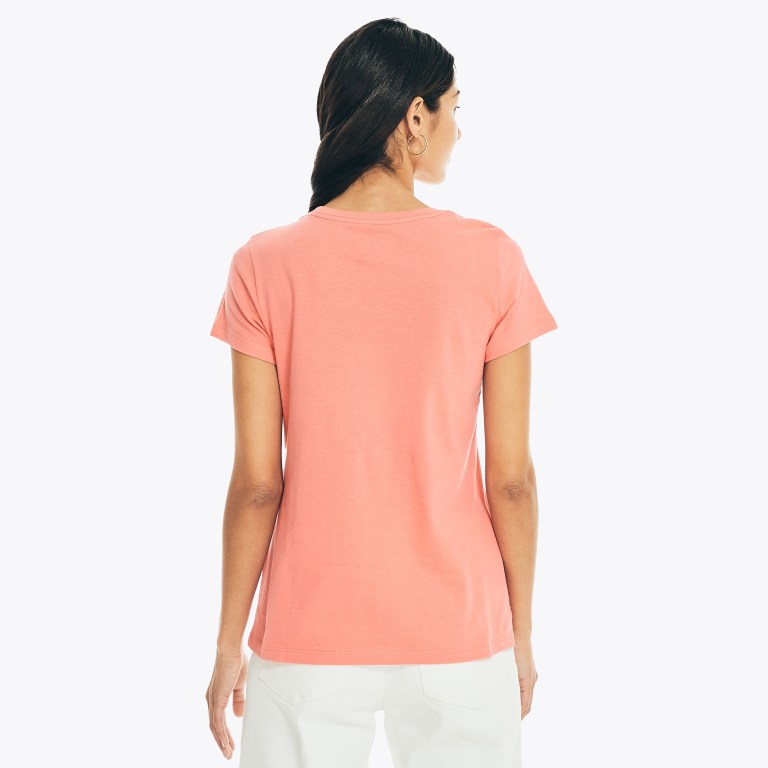 Women's Nautica Embroidered Floral J-class Graphic T Shirts Coral | OjFefZct