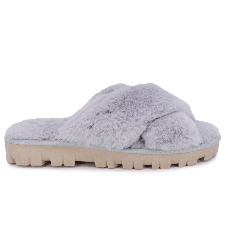 Women's Nautica Faux-fur Crisscross Slippers Grey | U109imIn