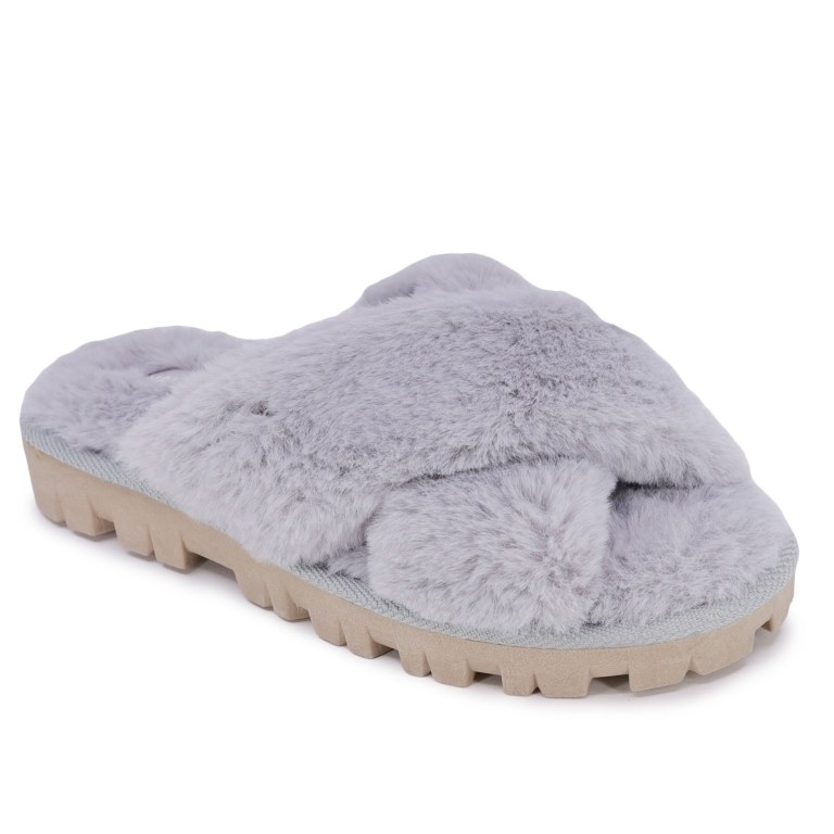 Women\'s Nautica Faux-fur Crisscross Slippers Grey | U109imIn