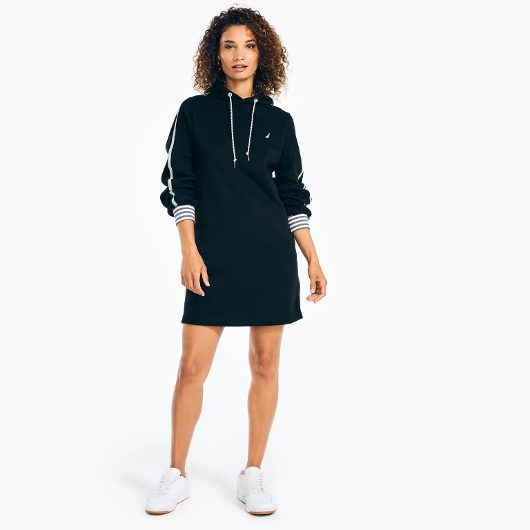 Women's Nautica Fleece Hoodie Dress Black | teGAtB27