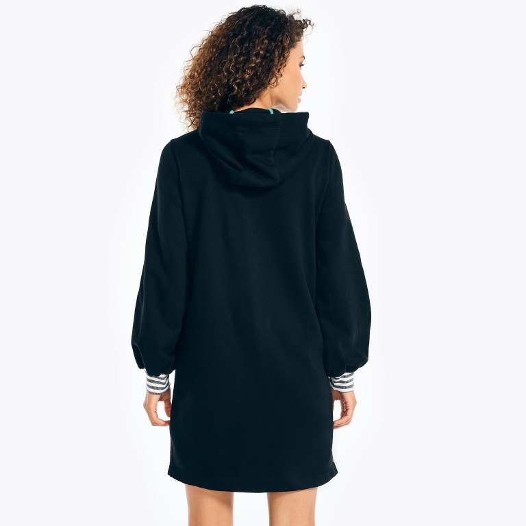 Women's Nautica Fleece Hoodie Dress Black | teGAtB27