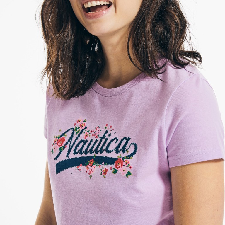 Women's Nautica Floral Logo Graphic T Shirts Purple | Eq3iUED7