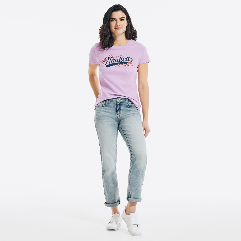 Women's Nautica Floral Logo Graphic T Shirts Purple | Eq3iUED7