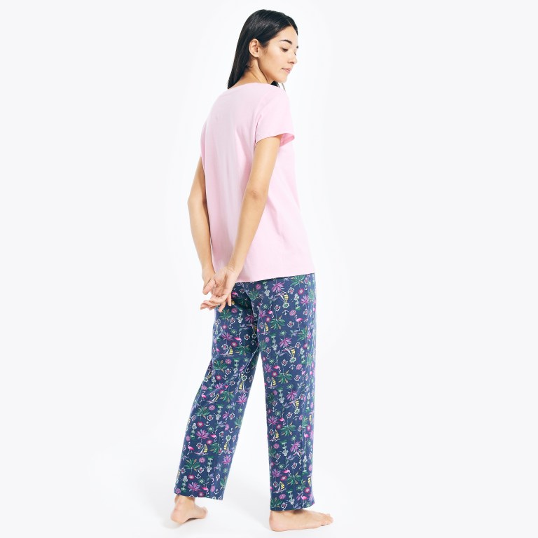 Women's Nautica Floral Print Pajama Set Sleepwear Navy | pTVRw29Y