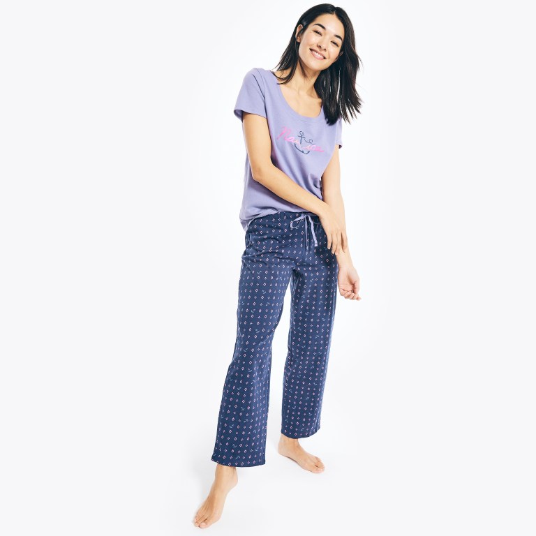 Women's Nautica Floral Print Pajama Set Sleepwear Indigo Blue | sGIUEiWn