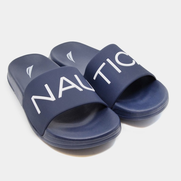 Women\'s Nautica Lifeboat Logo Slides Navy | LCjqtgkX