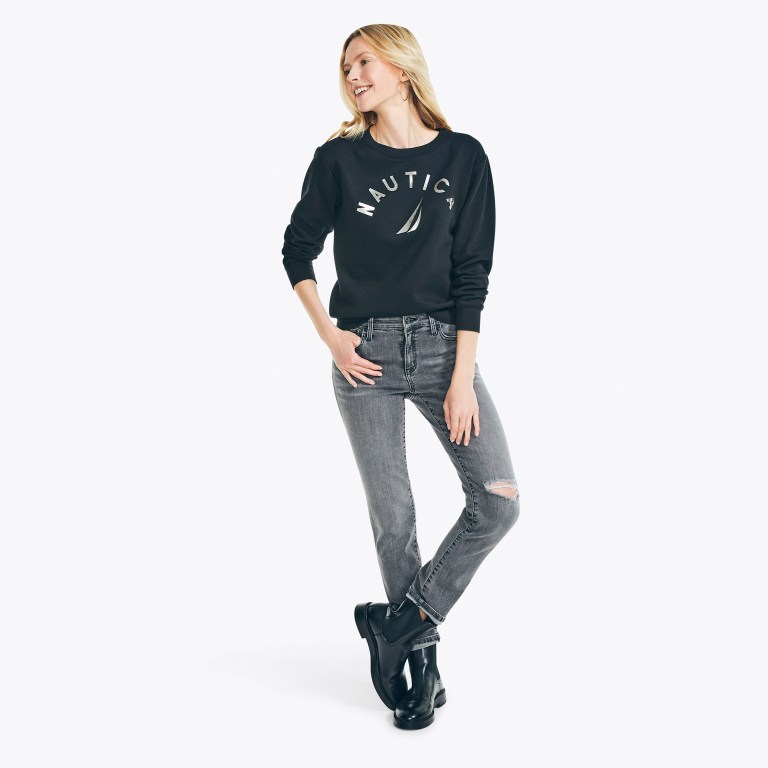 Women's Nautica Logo Graphic Sweatshirts Black | F02jEO6F