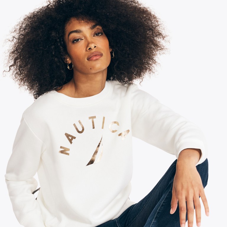 Women's Nautica Logo Graphic Sweatshirts White | NGPOtY4d