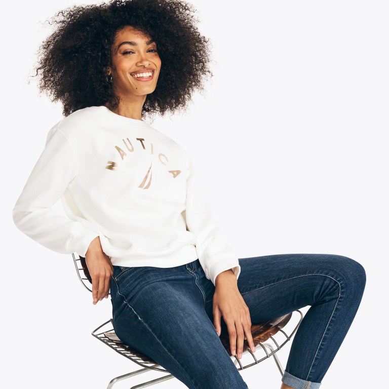 Women's Nautica Logo Graphic Sweatshirts White | NGPOtY4d