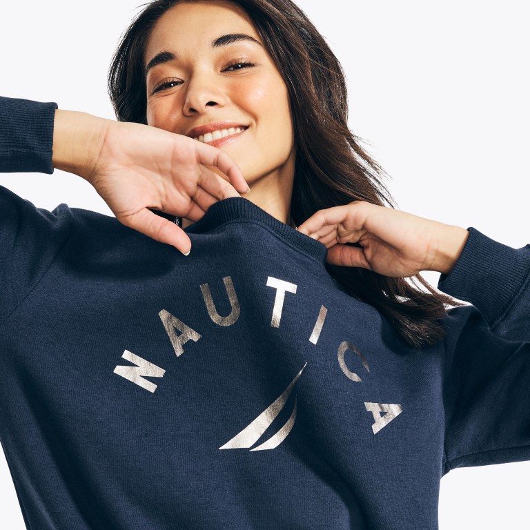 Women's Nautica Logo Graphic Sweatshirts Blue | WghYlZUy