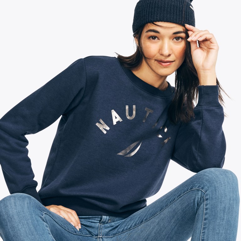 Women's Nautica Logo Graphic Sweatshirts Blue | WghYlZUy