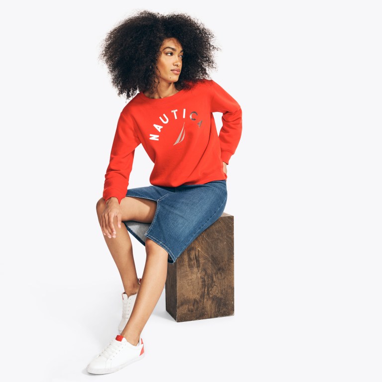 Women's Nautica Logo Graphic Sweatshirts Red | gcOkbPJD