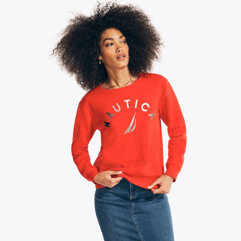 Women\'s Nautica Logo Graphic Sweatshirts Red | gcOkbPJD