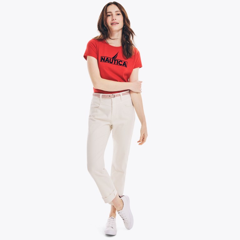 Women's Nautica Logo Graphic T Shirts Red | m5FmFa5s