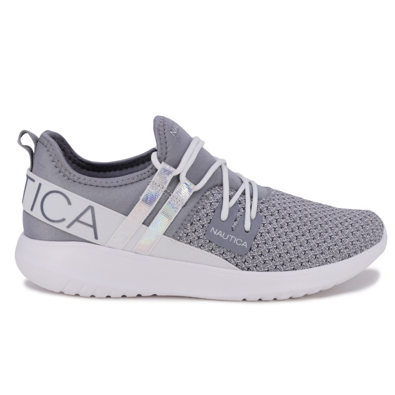 Women's Nautica Logo-strap Mesh Sneakers Grey | 4aORhl4d