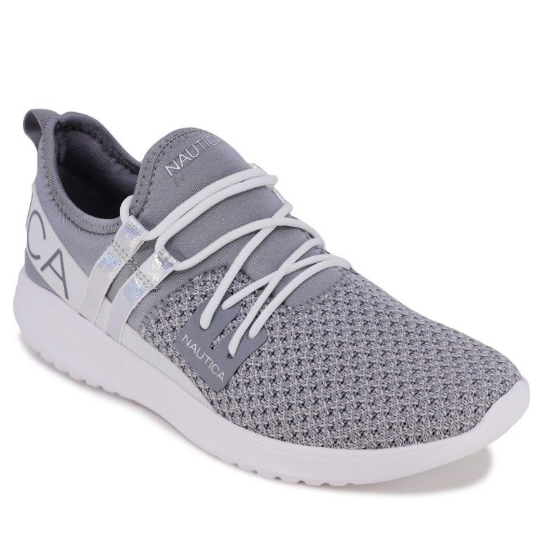 Women\'s Nautica Logo-strap Mesh Sneakers Grey | FEmwQIOd