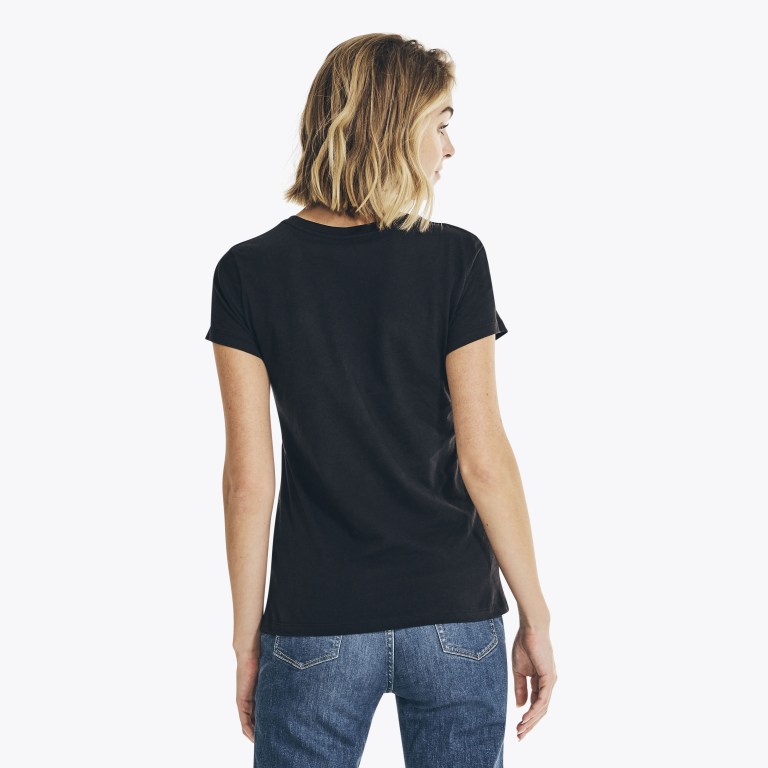 Women's Nautica Metallic Foil Graphic T Shirts Black | JsJryyKu