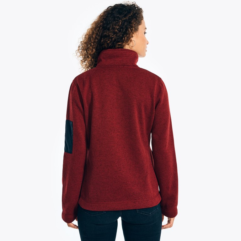 Women's Nautica Mock-neck Fleece Jackets Red | 7GNUhCdF