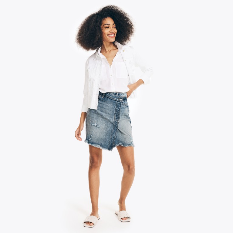 Women's Nautica Nautica Co. Asymmetrical Denim Skirt Skirts Blue | 83Bt91Mk