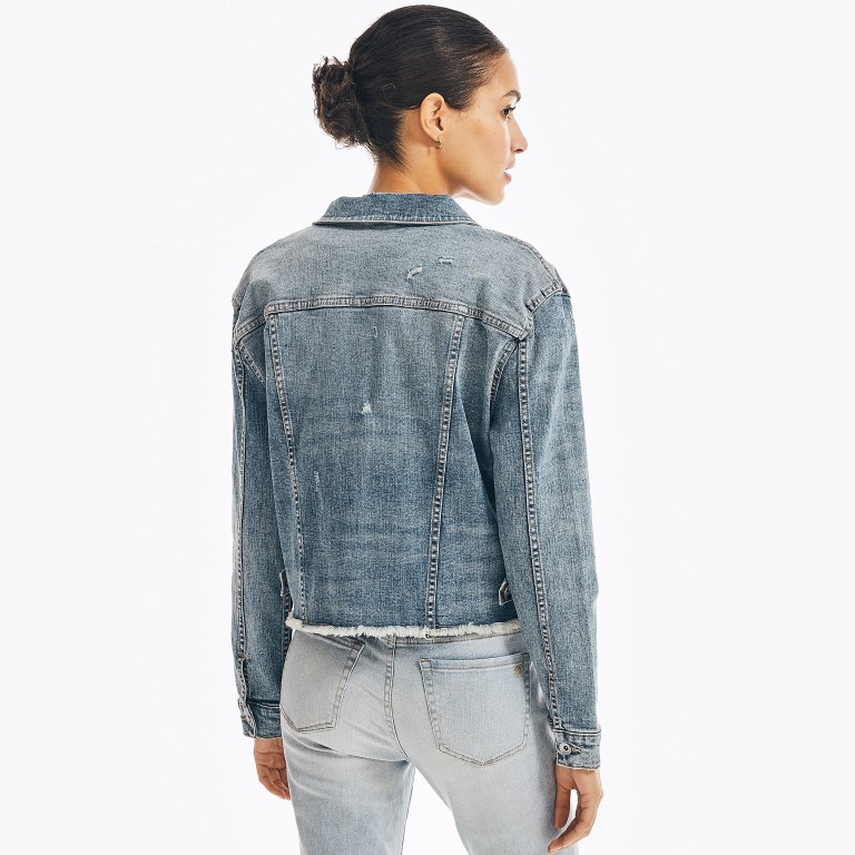 Women's Nautica Nautica Co. Frayed Denim Jackets Light Turquoise | 4rtgOHBQ